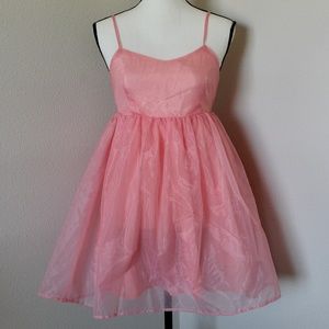Bubblegum Pink Sheer Overlay Open Back Mini Flared Babydoll Dress